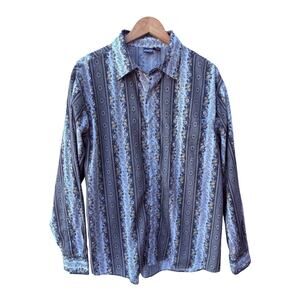 Cultara International Button Up Shirt Mens Large Blue Gray Long Sleeve Shirt